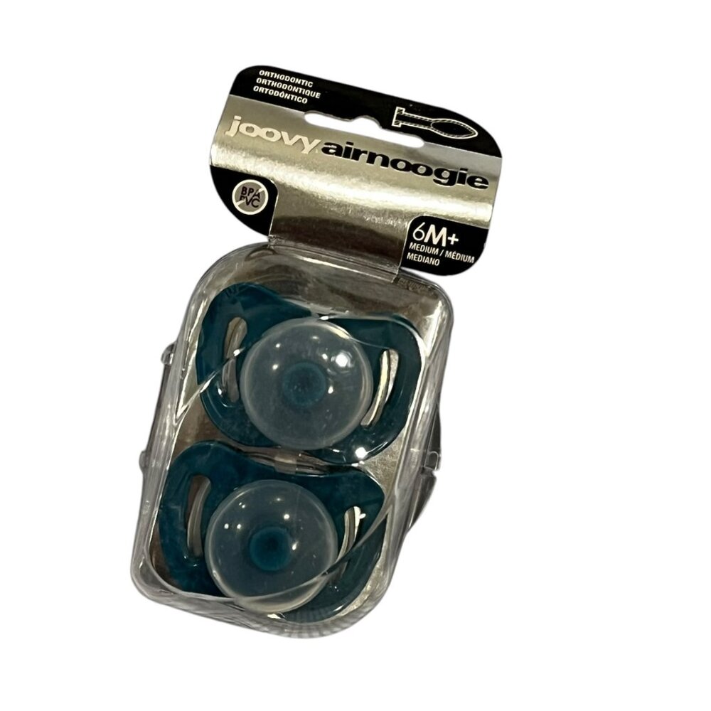 Joovy Airnoogie Pacifiers 6M+ 2-Pack CleanFlow Silicone Natural Touch Teal & Cle